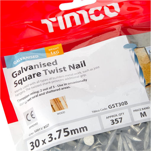 Picture of gst30b 1kg bag nail galv square twisted  30x3.75mm