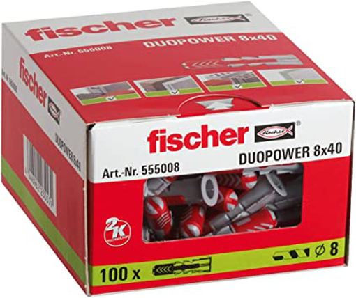 Picture of Fischer  555008 Duo Power Fixing Plugs 8x40  Pk100