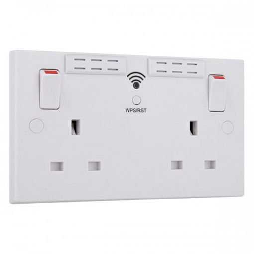 Picture of JF318 - BG Square White 2 Gang Wi-Fi Socket Range Extender