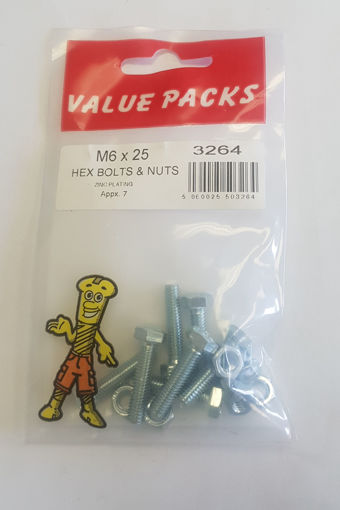 Picture of M6 X 25 HEX BOLTS & NUTS ZINC