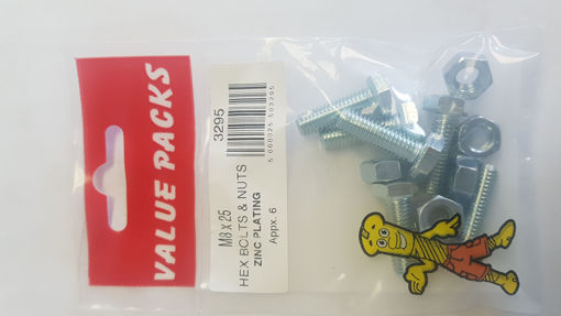 Picture of M8 X 25 HEX BOLTS & NUTS ZINC