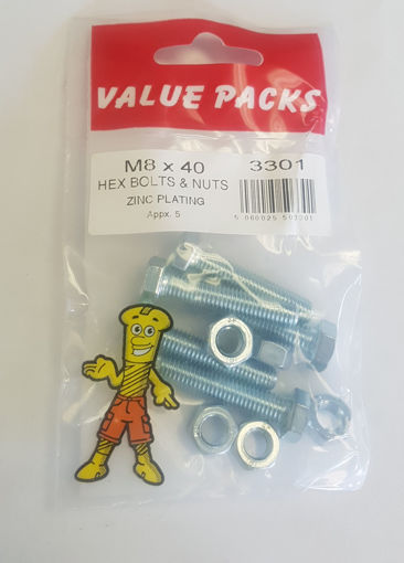 Picture of M8 X 40 HEX BOLTS & NUTS ZINC